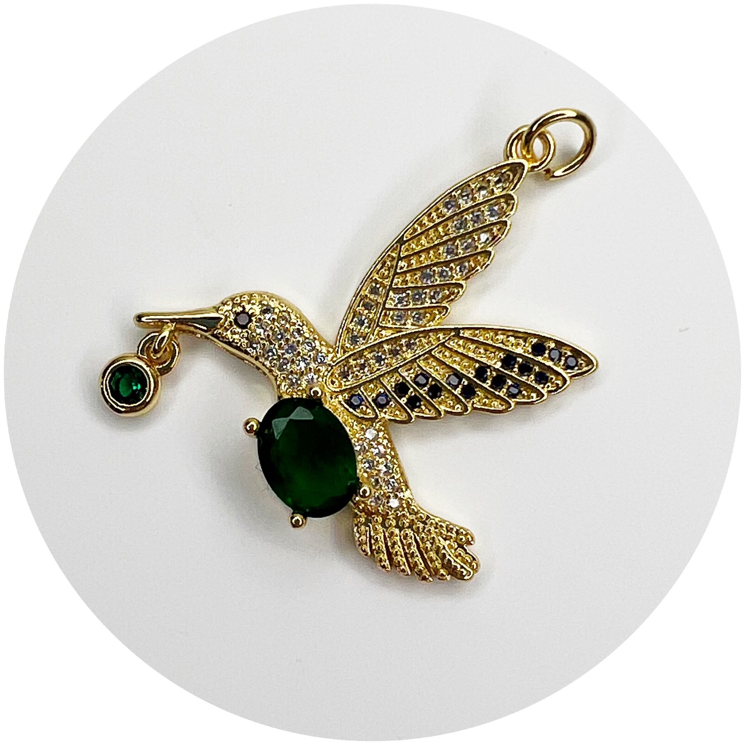 Pavé Emerald Hummingbird Pendant