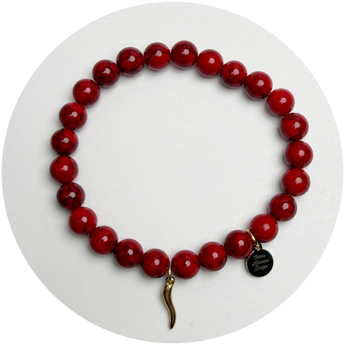 Mens Red Howlite with Gold Horn Cornicello Pendant - Oriana Lamarca LLC