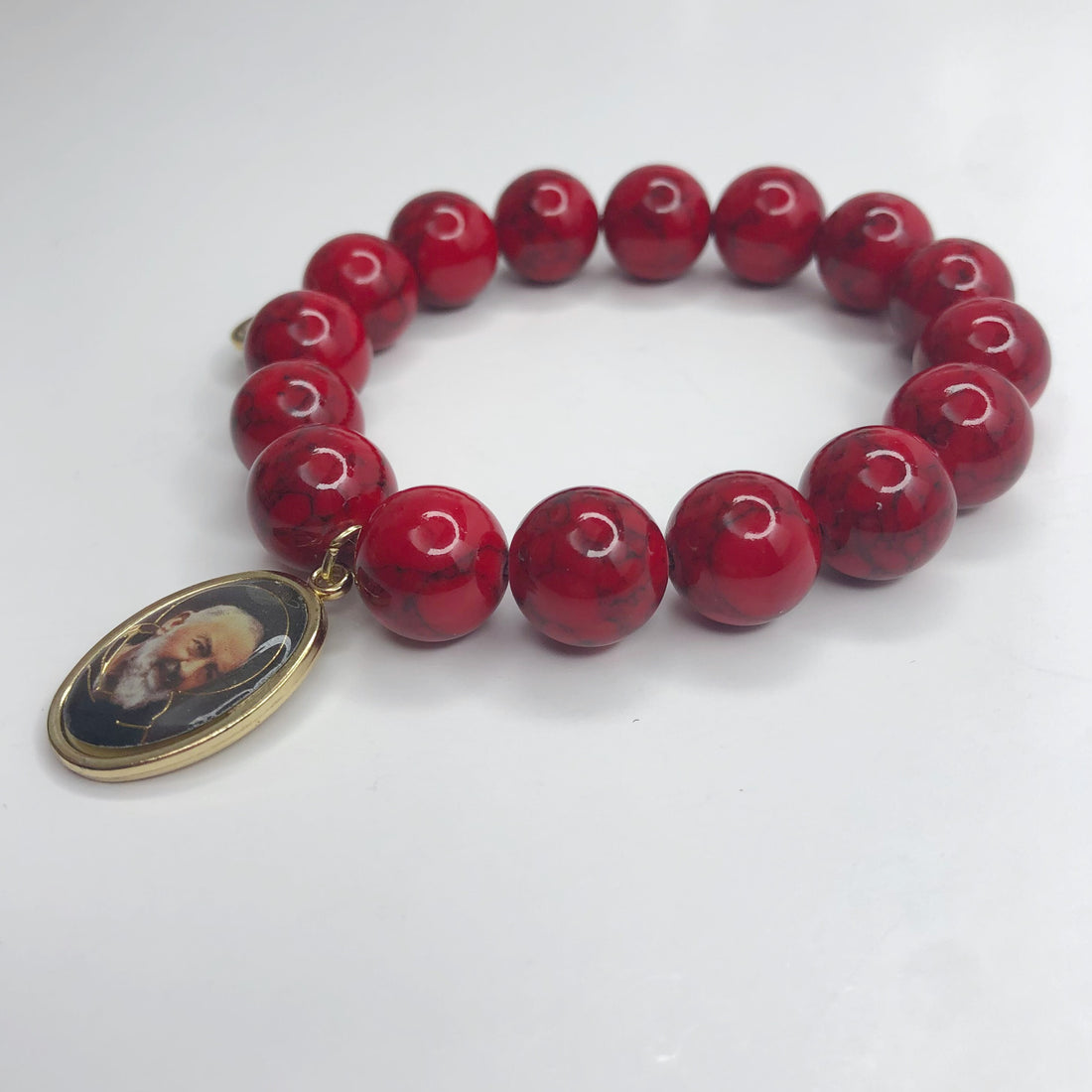 Red Howlite with Padre Pio Pendant - Oriana Lamarca LLC
