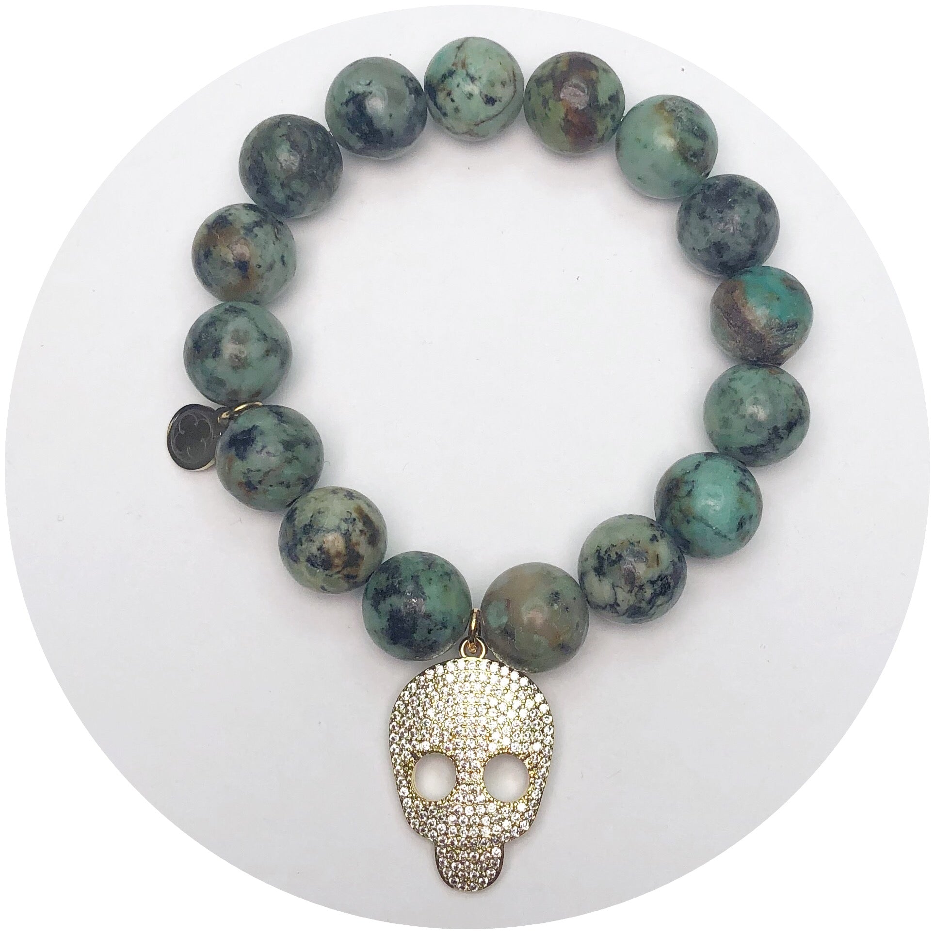 African Turquoise With Pavé Gold Skull