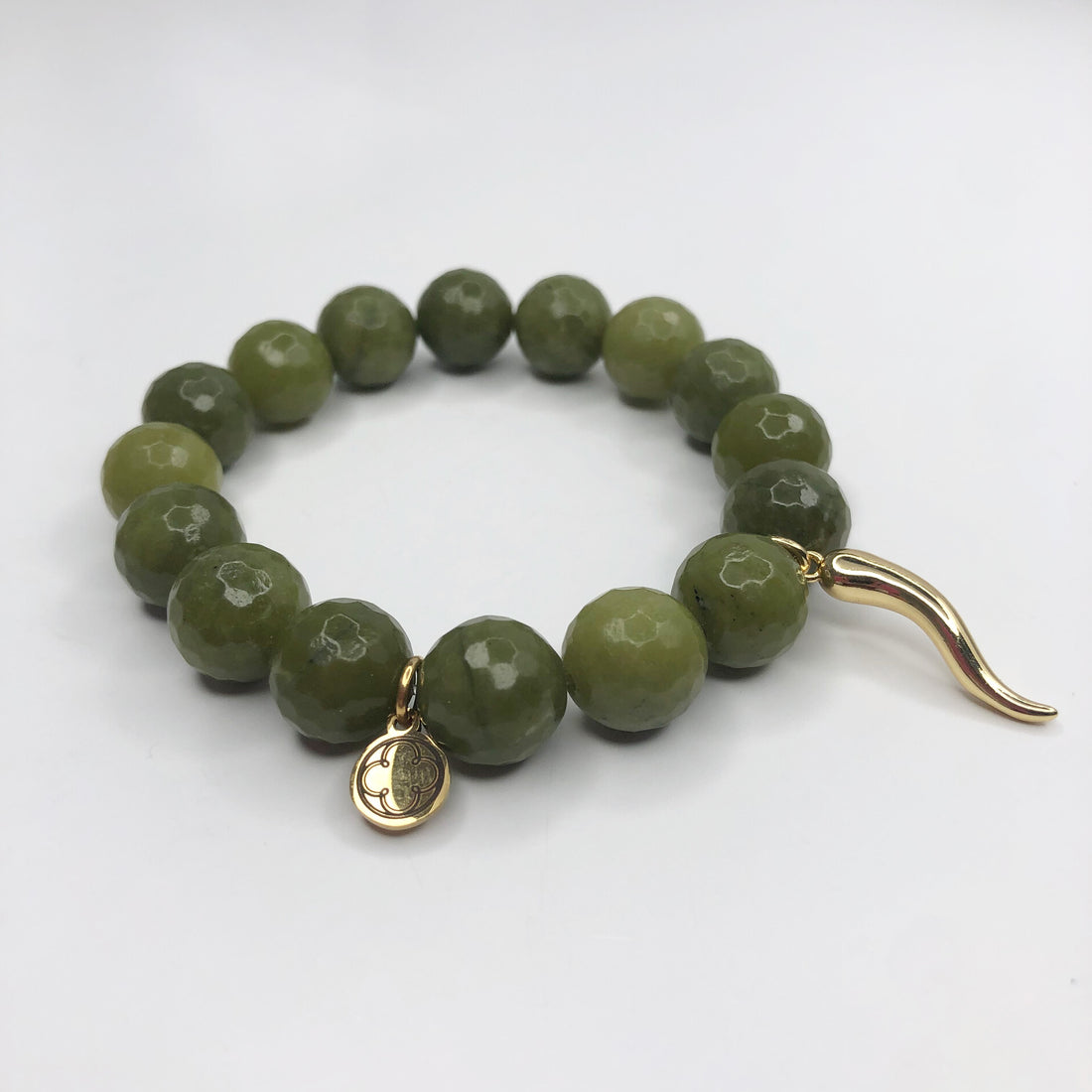 Green Garnet with Gold Horn Cornicello Pendant - Oriana Lamarca LLC