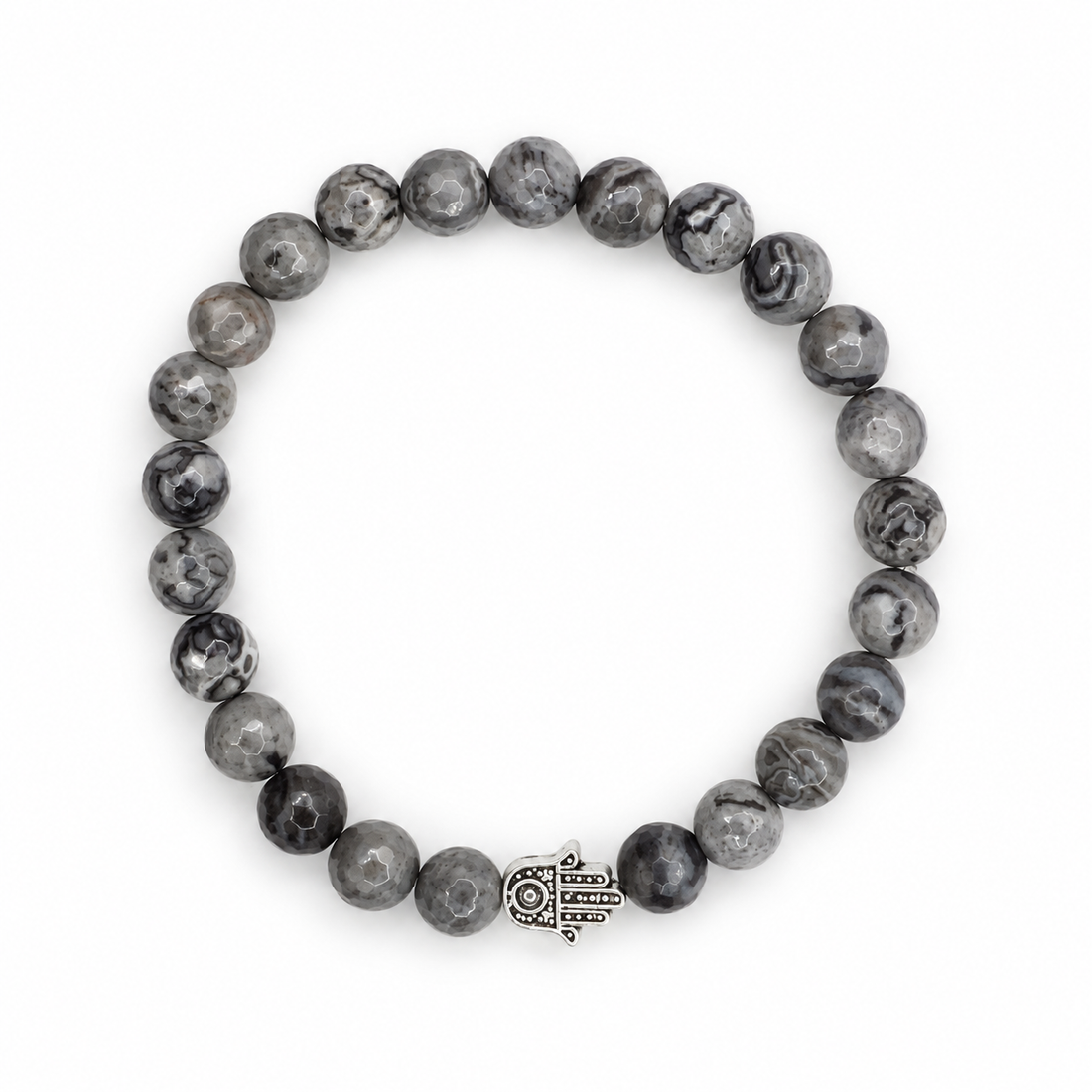 Mens Grey Jasper with Silver Hamsa - Oriana LaMarca Designs