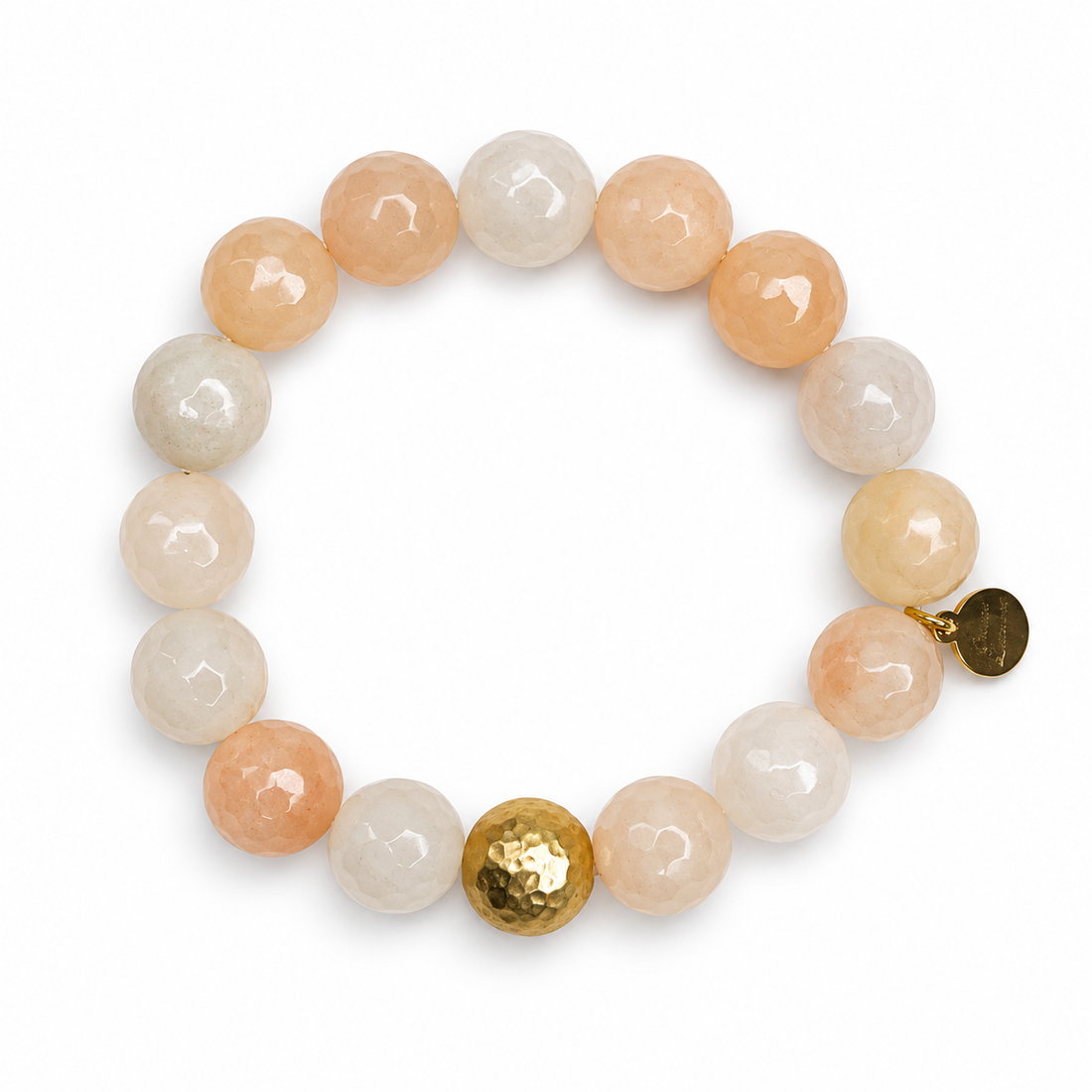 Peach Aventurine with Hammered Gold Accent on a white background