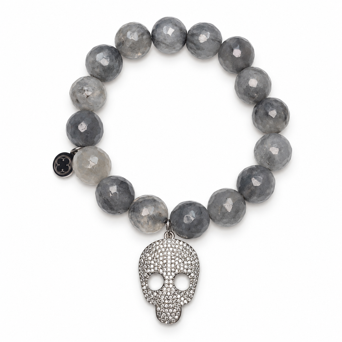 Grey Quartz with Pavé Silver Skull on a white background