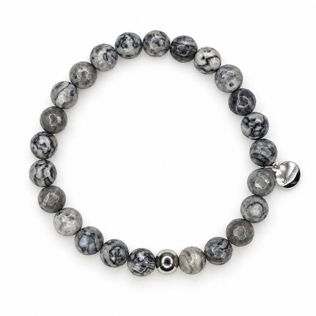 Mens Grey Jasper with Silver Accent on white studio background