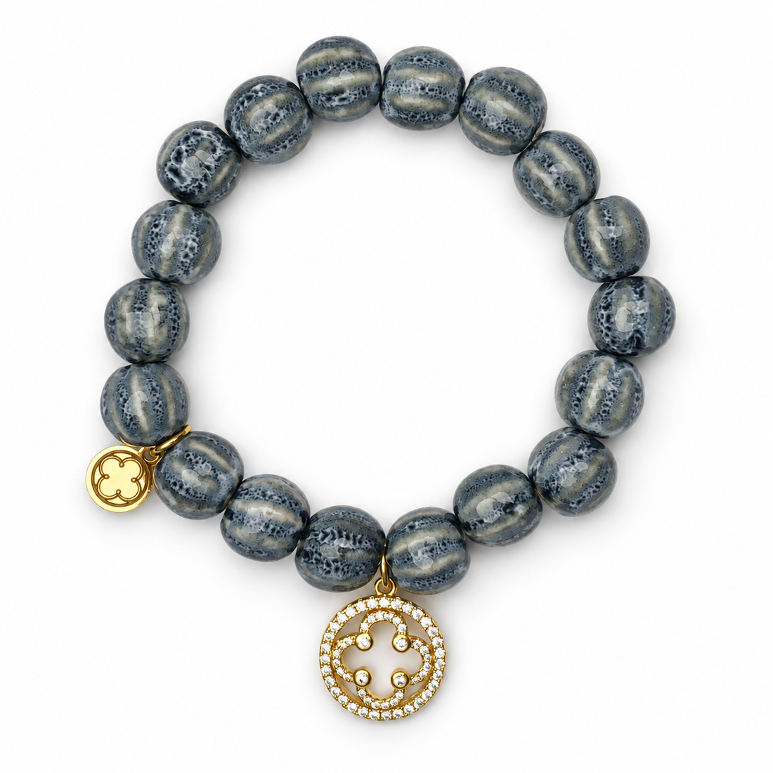 Smoke Ceramic Riccio Bead with Gold Signature Logo Pendant - Oriana LaMarca Designs
