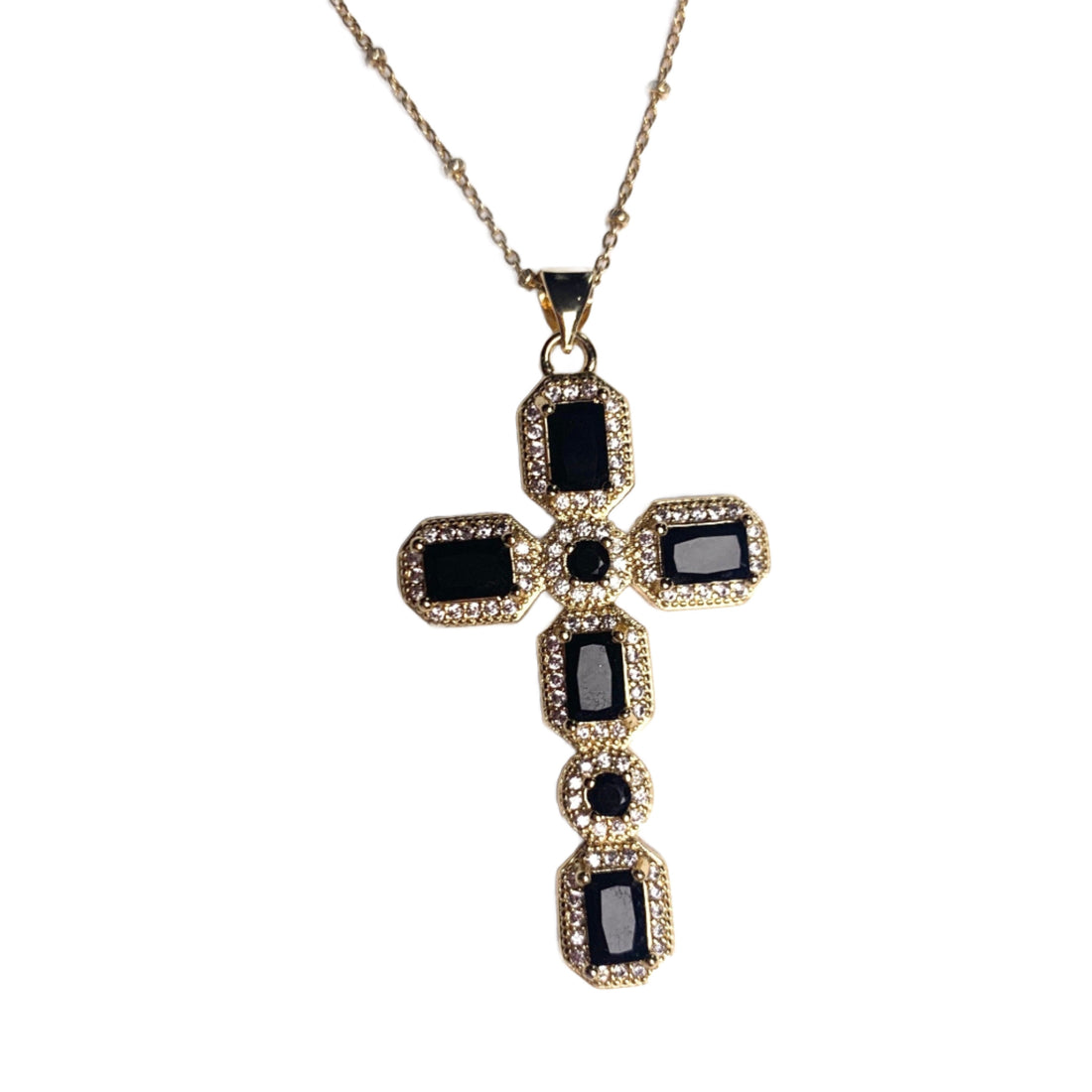 Black Pavé Large Cross Necklace