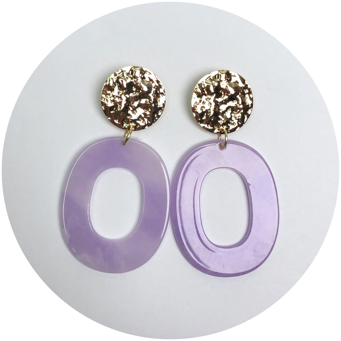 Lila Lavender Acrylic Earring Round Top