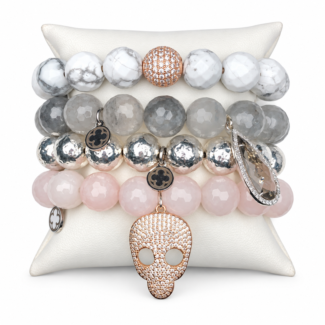 Pink Poison Skull Armparty on white studio background