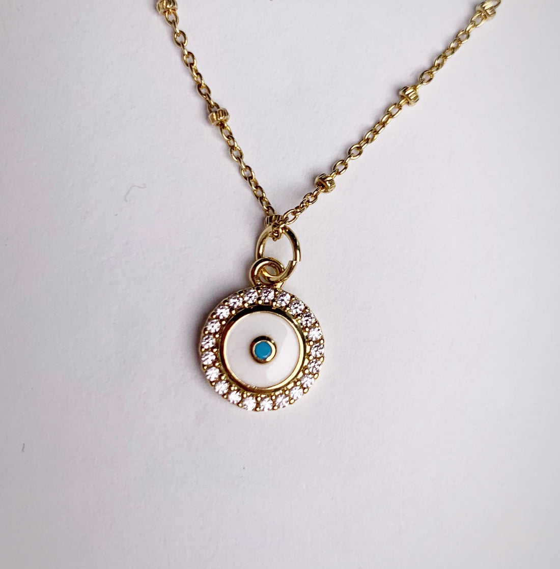 White Enamel Pavé Mini Evil Eye Necklace