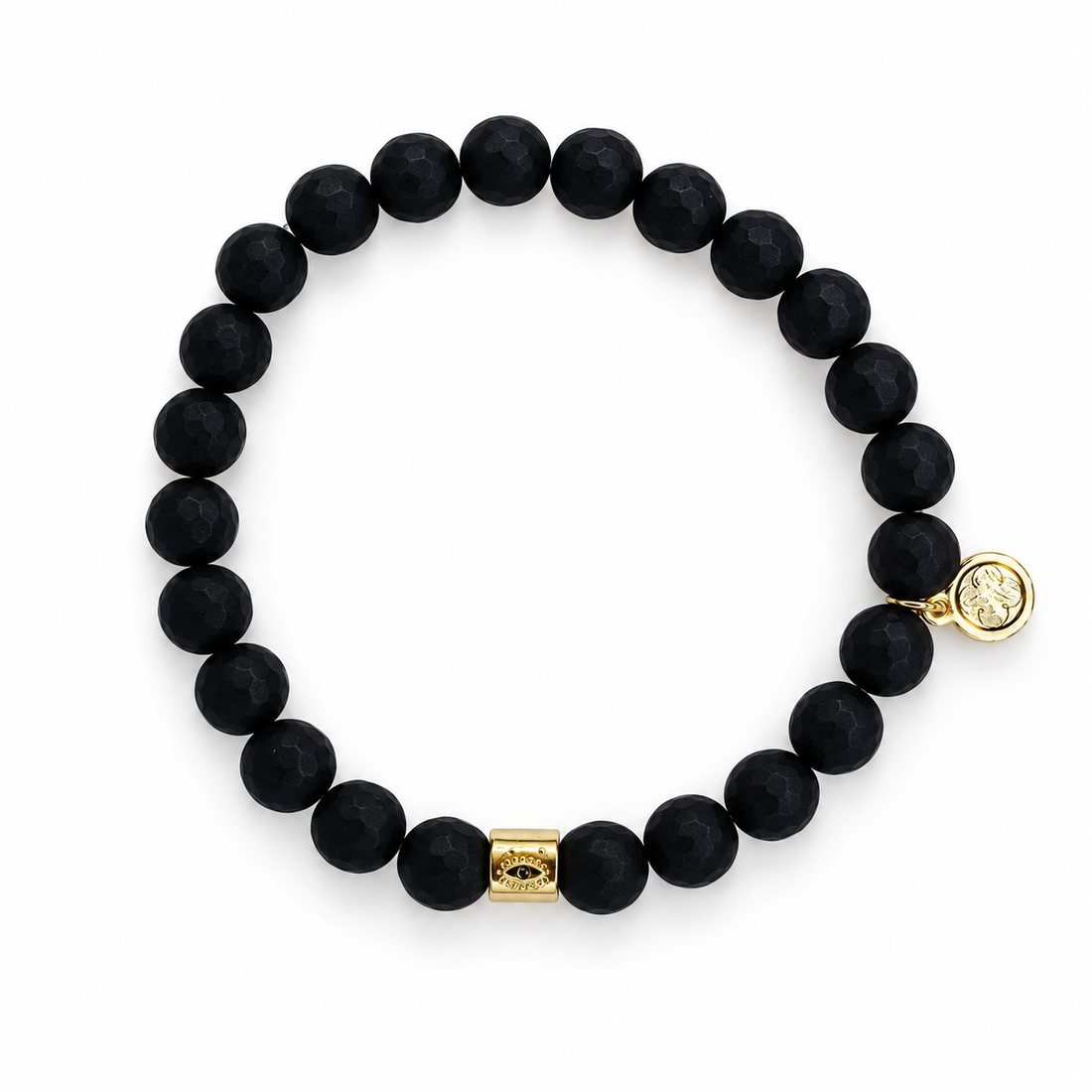 Mens Matte Black Onyx with Evil Eye Accent on white studio background