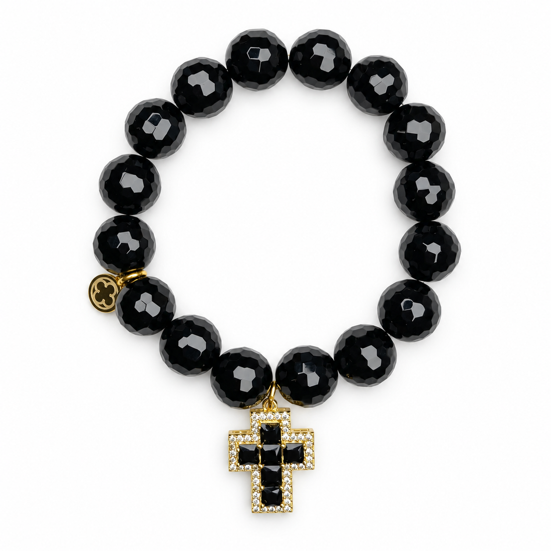 Black Onyx with Black Pavé Mini Cross on white studio background