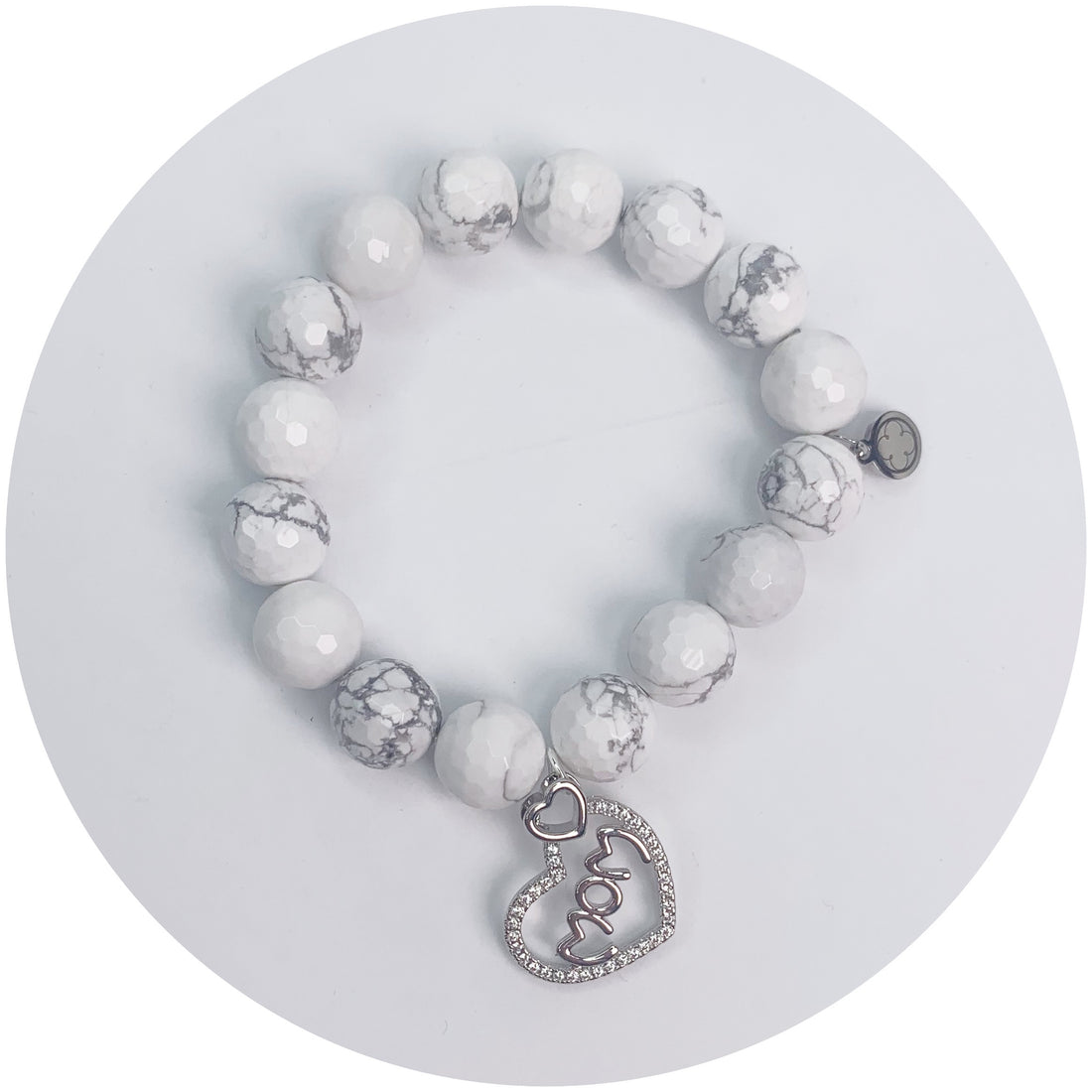 White Howlite with Silver Pavé MOM Pendant