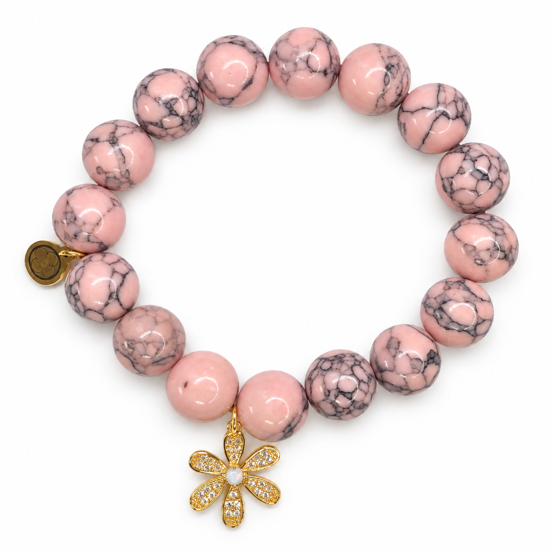 Light Pink Howlite with Opal Flower Pendant on white studio background