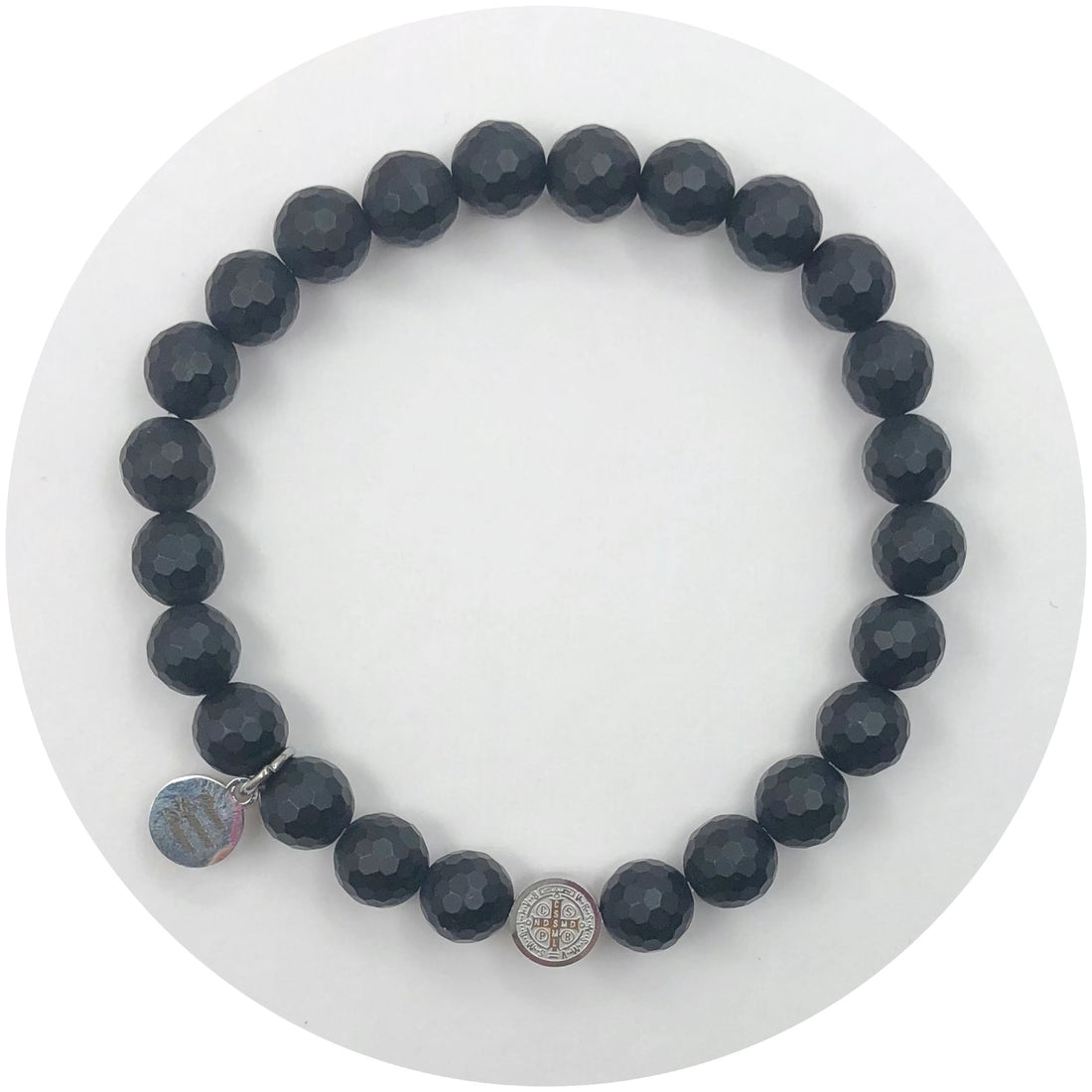 Mens Matte Black Onyx with Silver St Benedict - Oriana Lamarca LLC