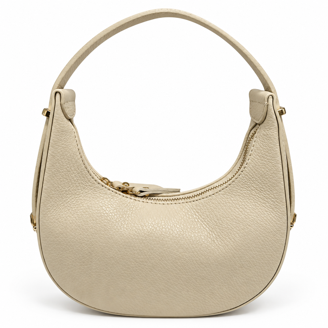 Mezza Luna Creme Leather Handbag on a white background
