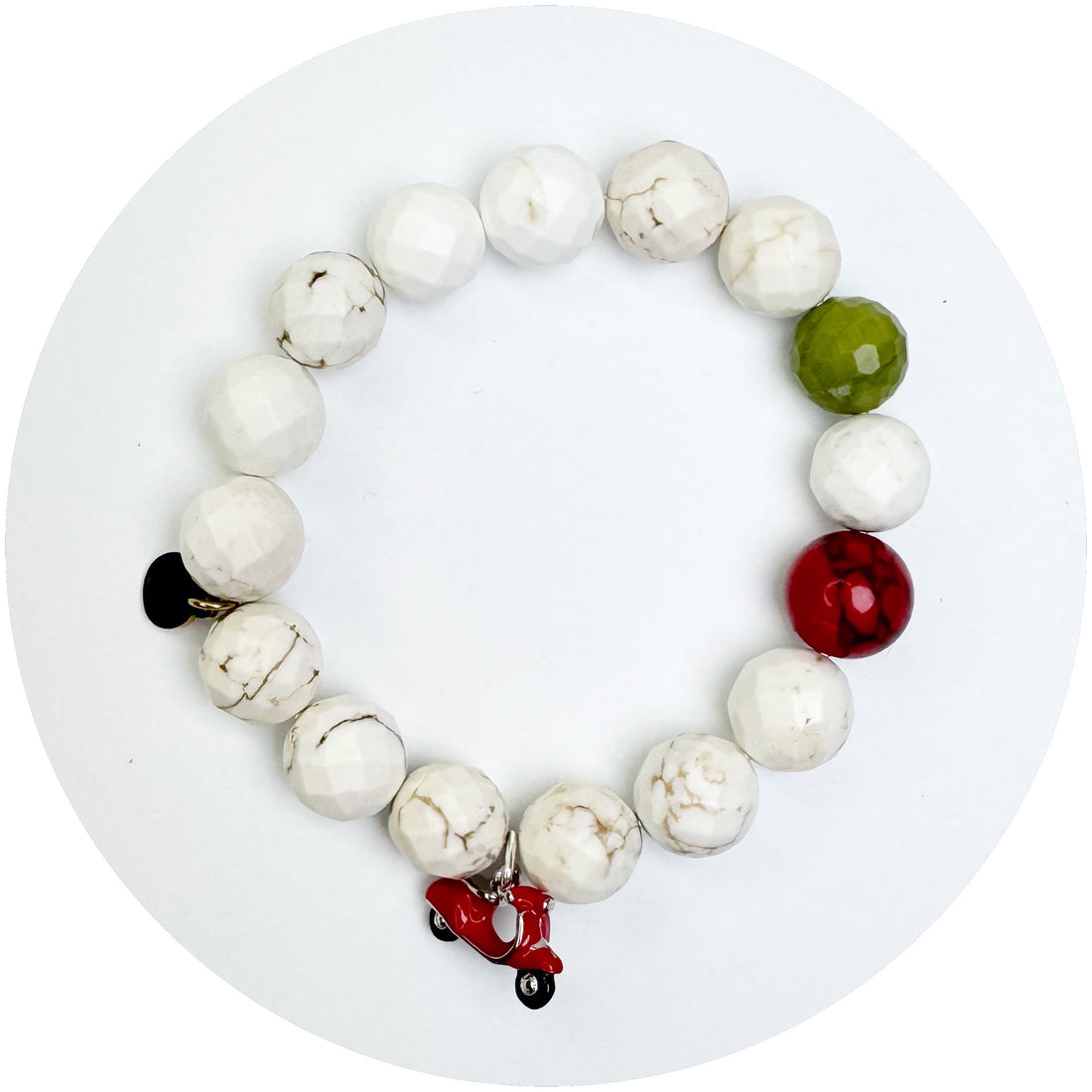 White Magnesite with Red Vespa Pendant - Oriana Lamarca LLC