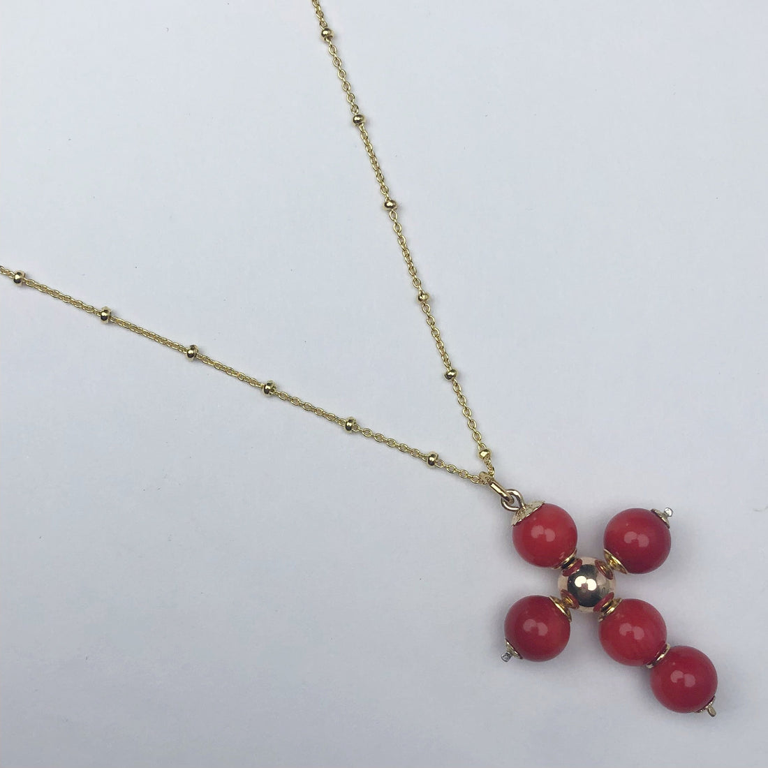 Red Coral Cross Pendant Necklace - Oriana Lamarca LLC