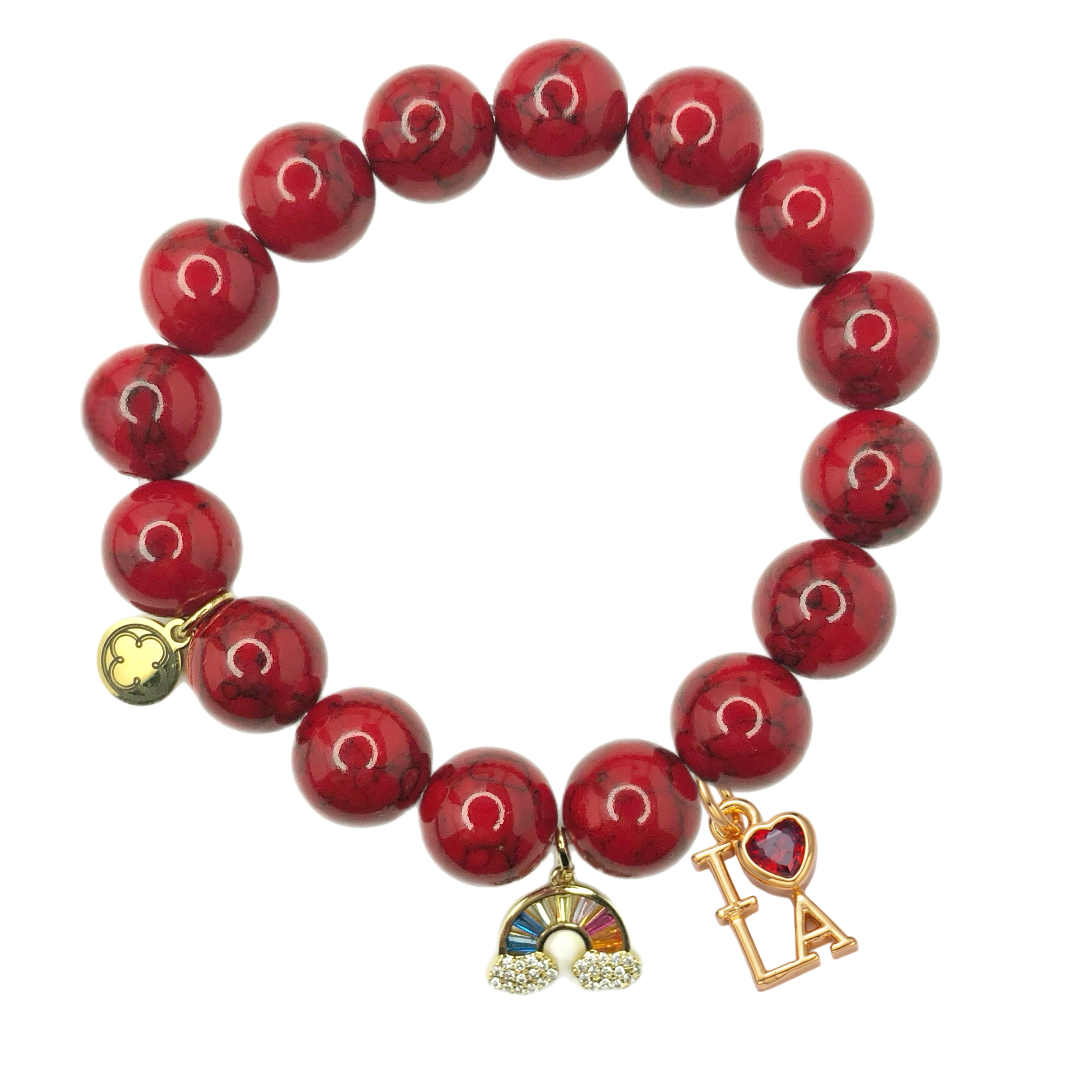 "Hope For La" Red Howlite With Pavé Rainbow & I Love La Pendant