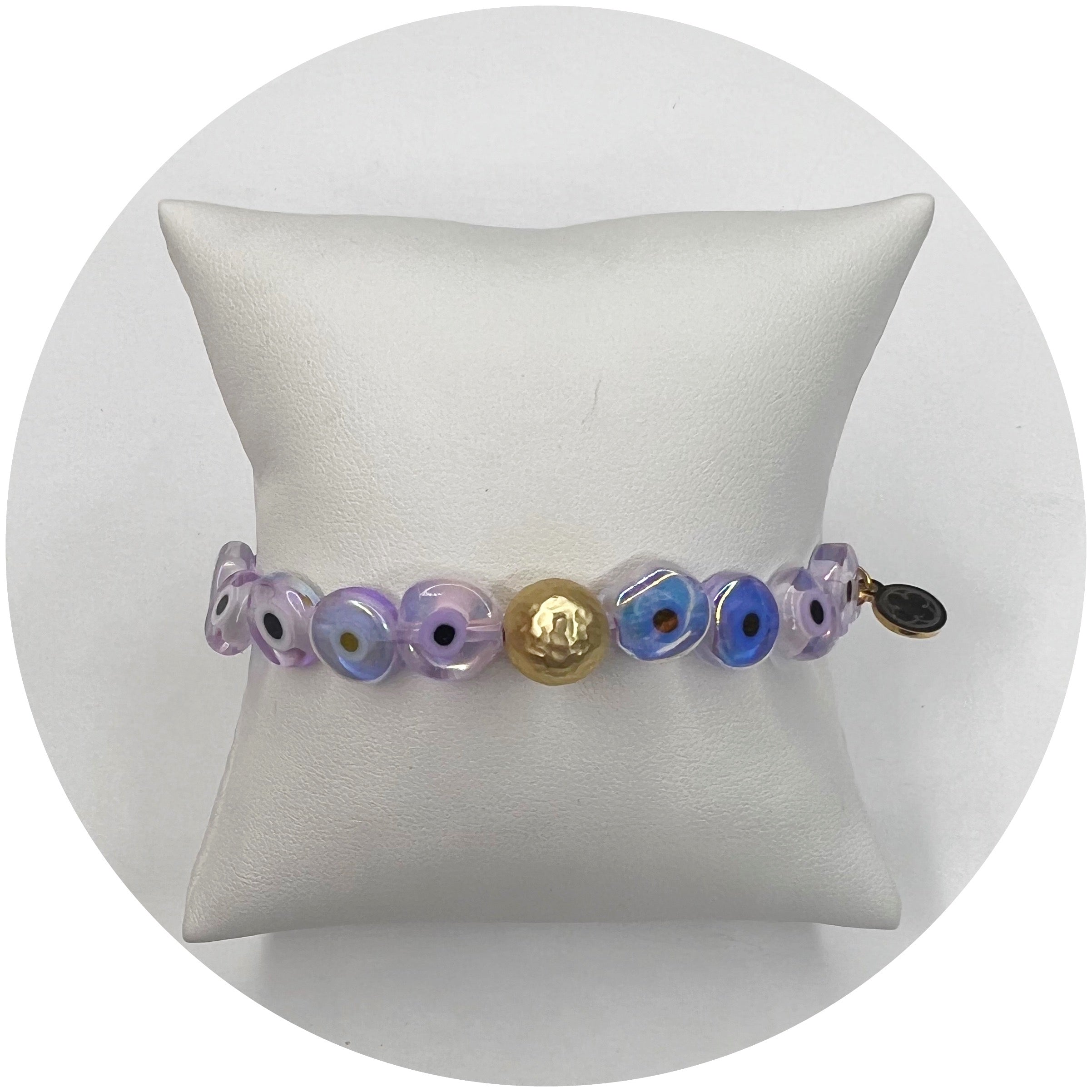 Purple Iridescent Evil Eye Glass with Hammered Gold Accent