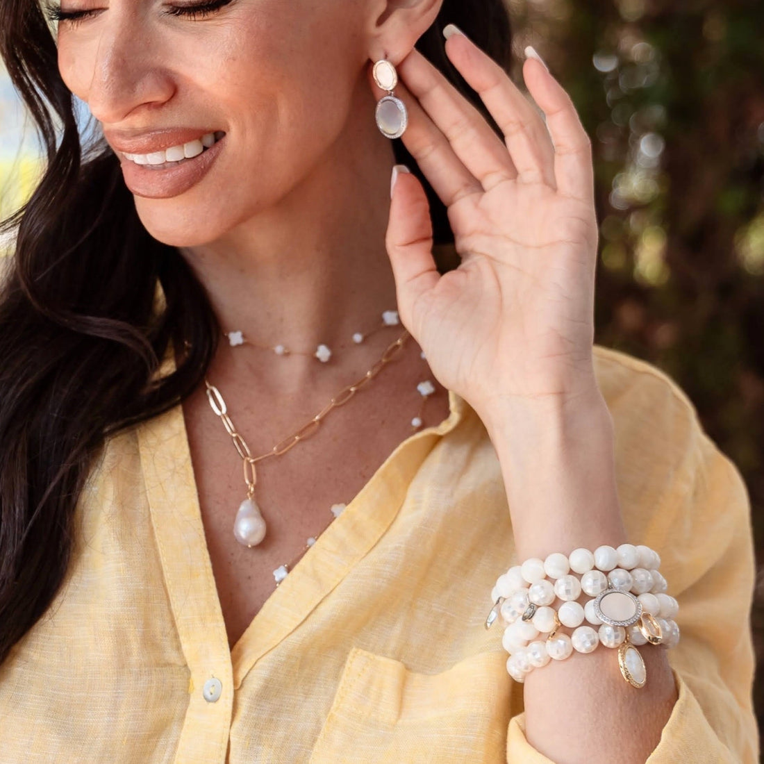 Molten Mother of Pearl with Silver Pavé Disc Earring