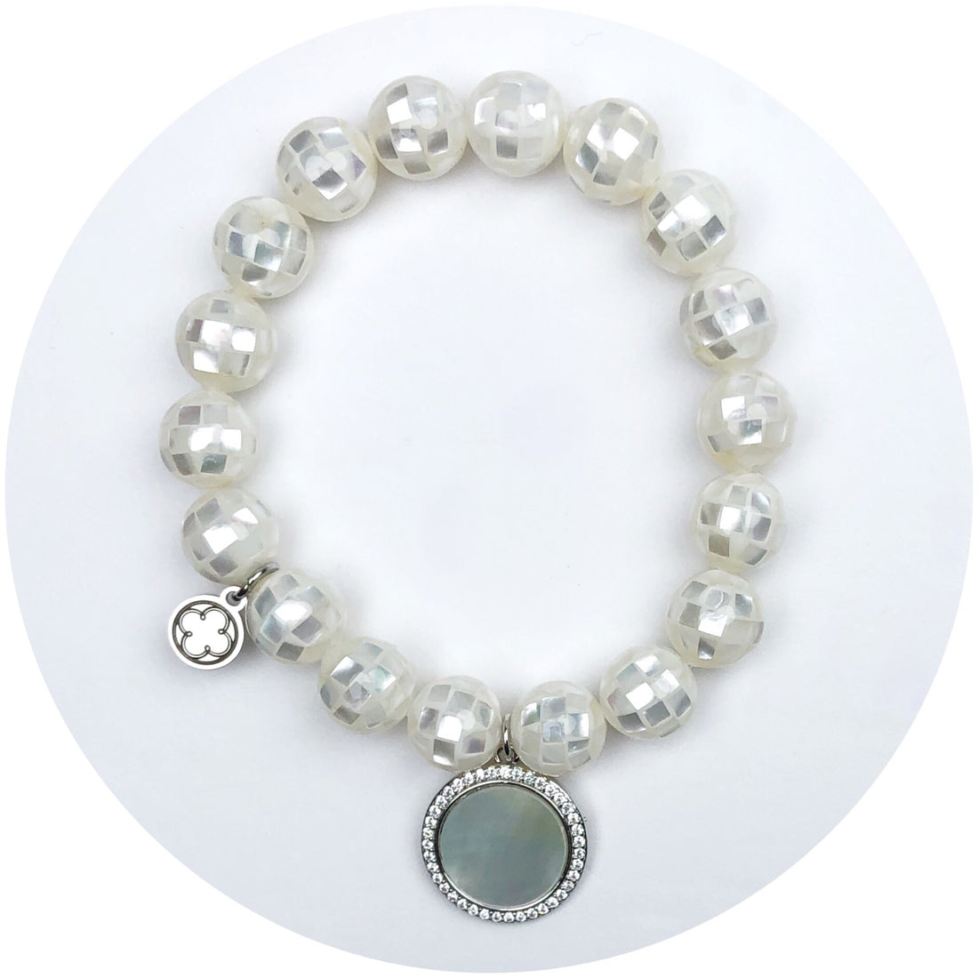 Mosaic Mother of Pearl with Mother of Pearl Silver Pavé Disc