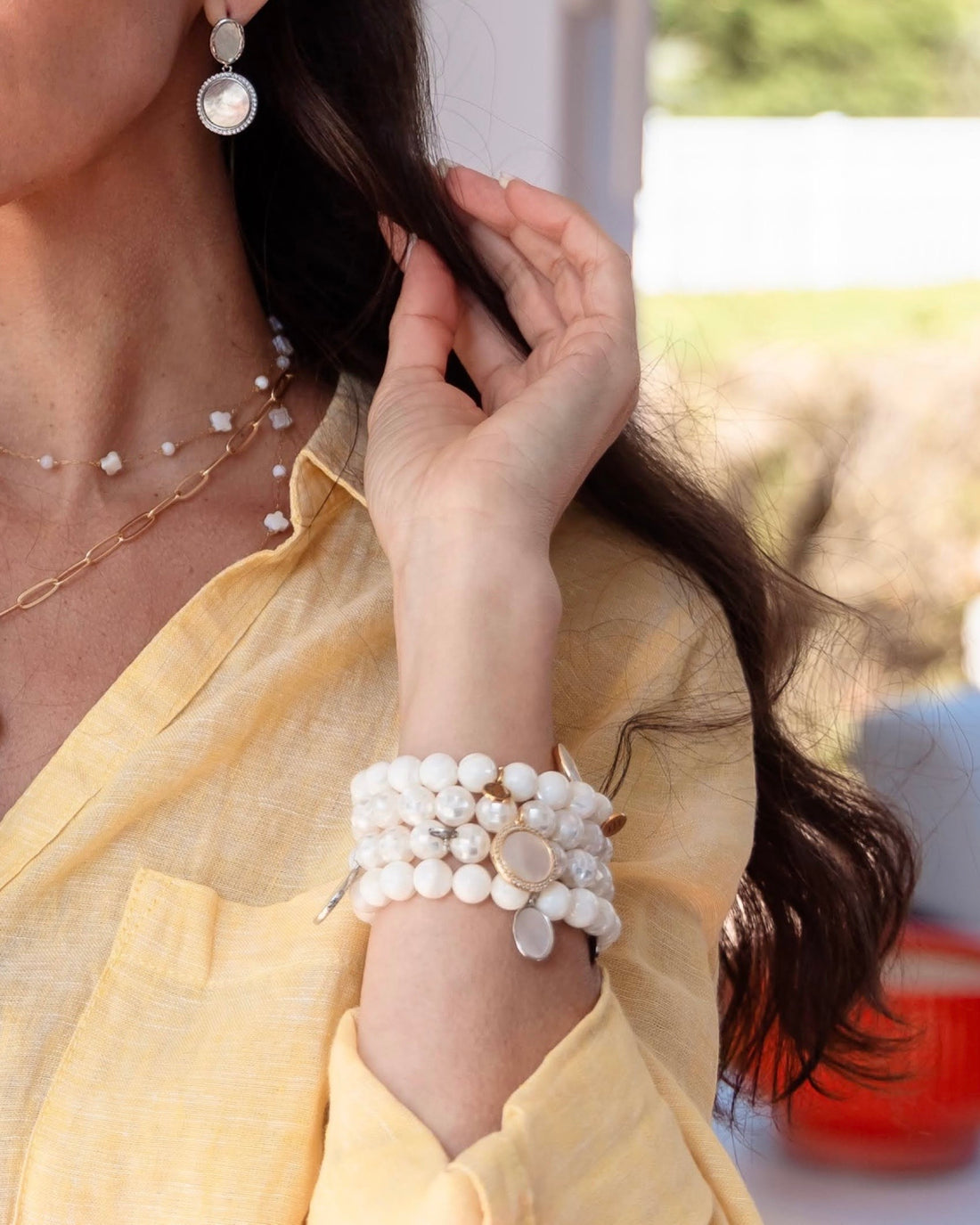 Mosaic Mother of Pearl with Mother of Pearl Gold Pavé Disc