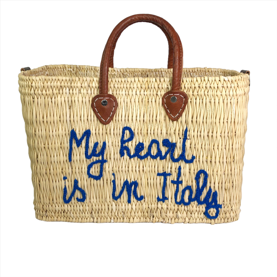 My Heart Is In Italy Blue Reed Bag