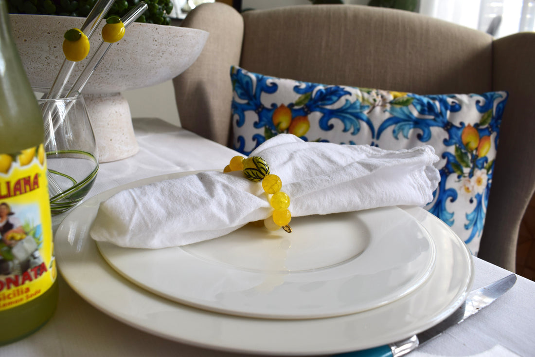 Yellow agate with Handpainted Lemon Napkin Rings - Set of 4