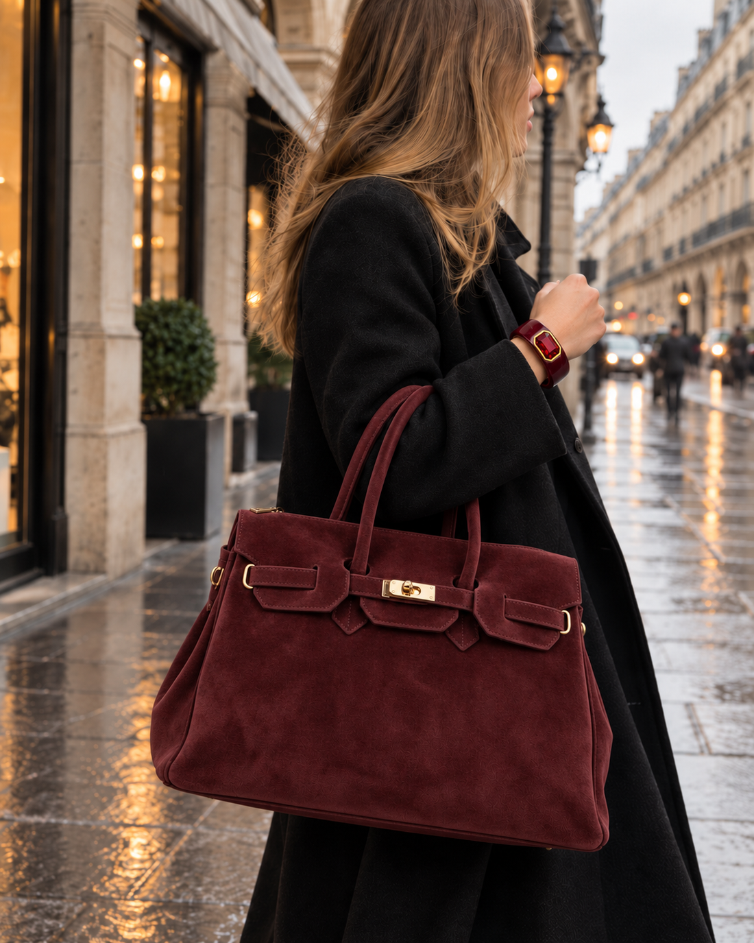 Monica Marsala Natural Suede Handbag