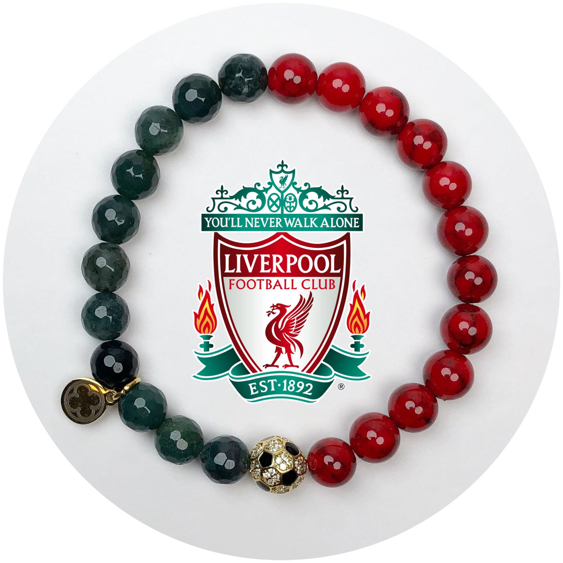 Liverpool Mens Red Howlite and Moss Green Jade with Pavé Soccer Ball