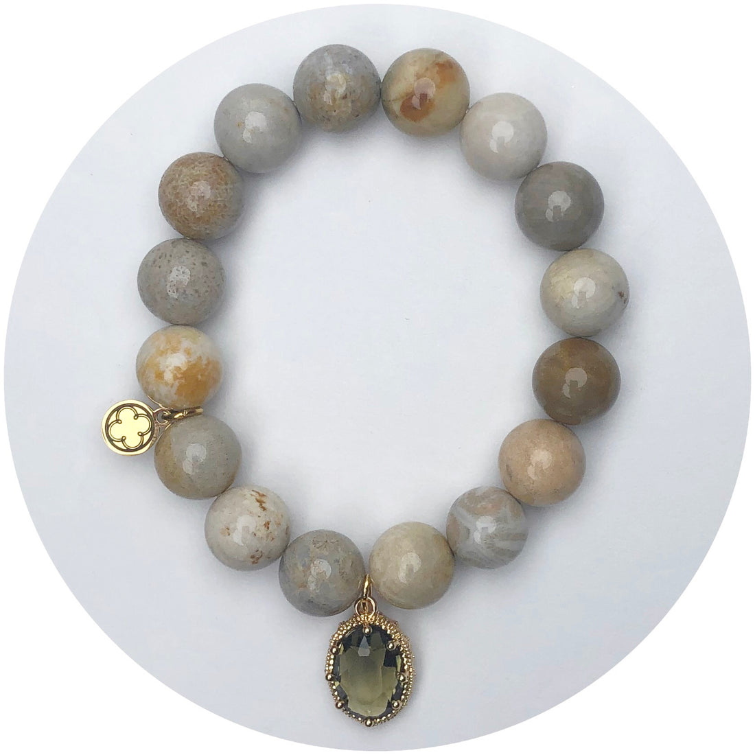 Fossil Coral with Pavé Topaz Glass Teardrop