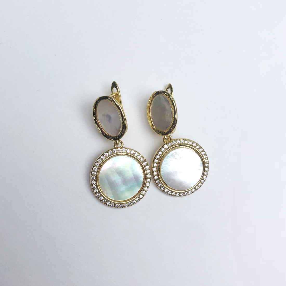 Molten Mother of Pearl with Gold Pavé Disc Earring