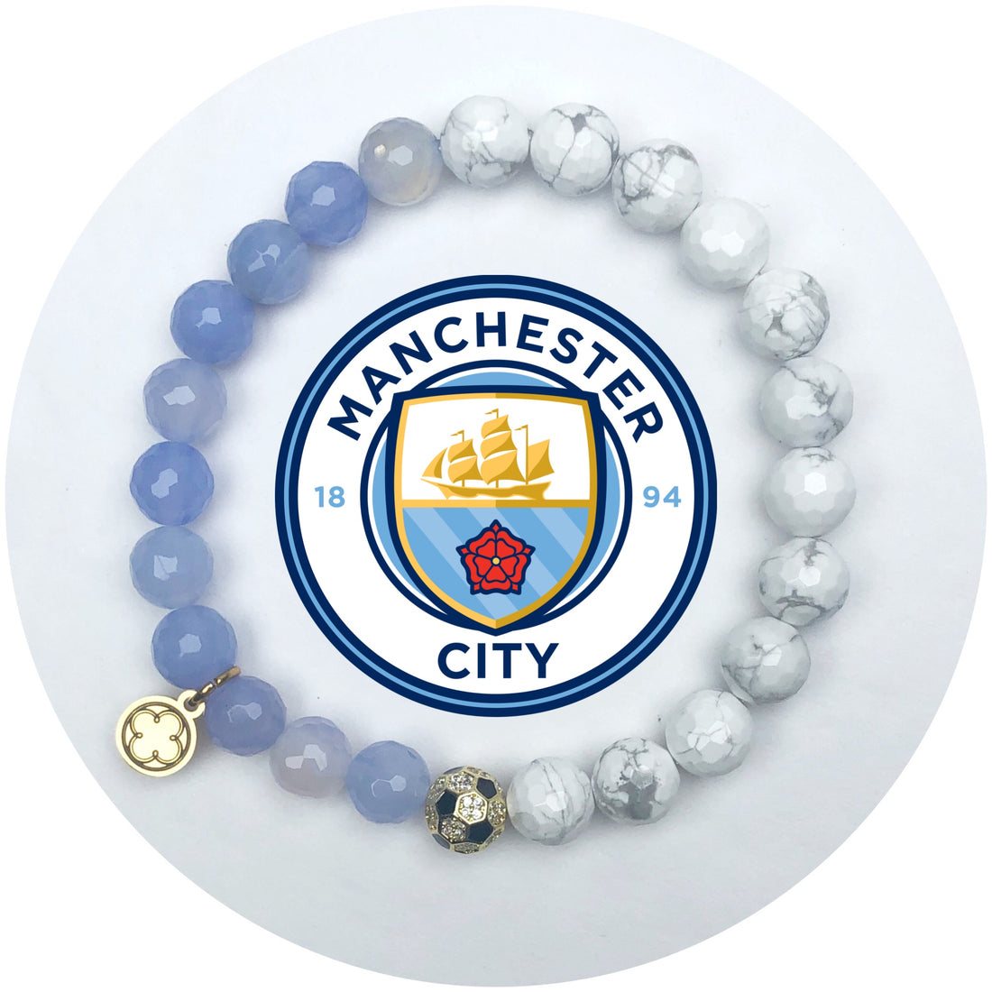 Manchester City Mens Aqua Jade and White Howlite with Pavé Soccer Ball