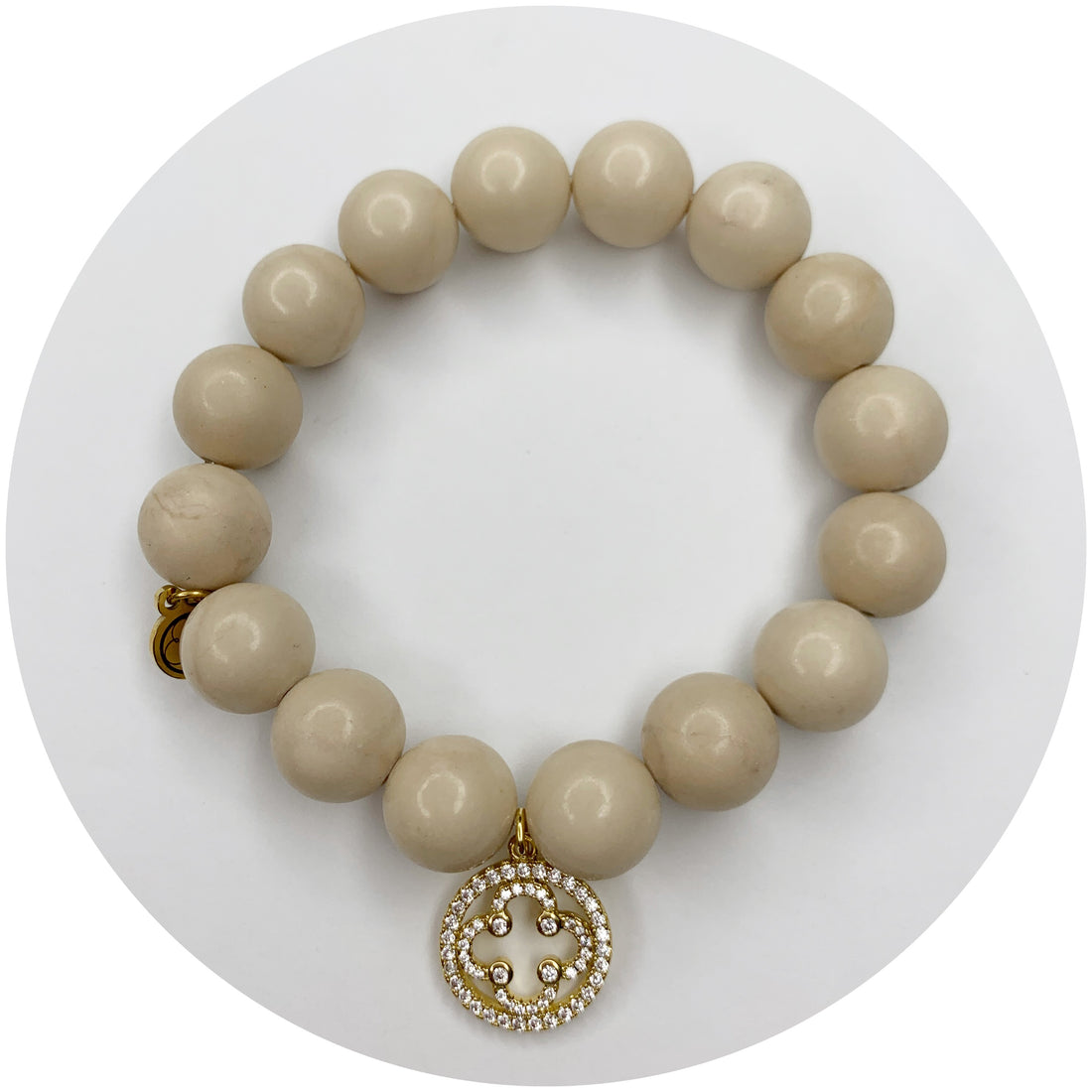 Beige Riverstone with Pavé Gold Signature Logo Pendant