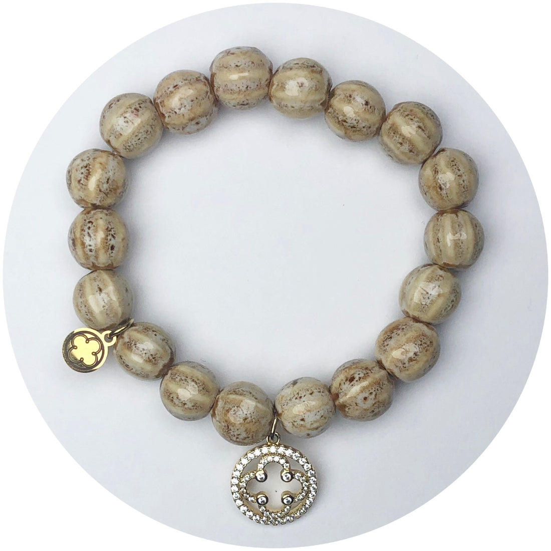 Sand Ceramic Riccio Bead with Gold Signature Logo Pendant