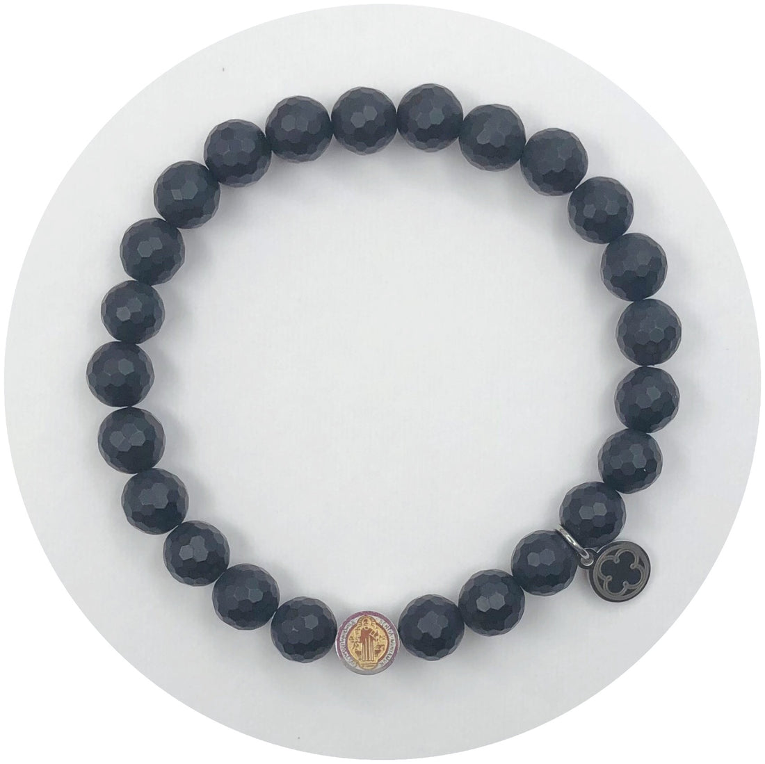 Mens Matte Black Onyx with Silver St Benedict - Oriana Lamarca LLC