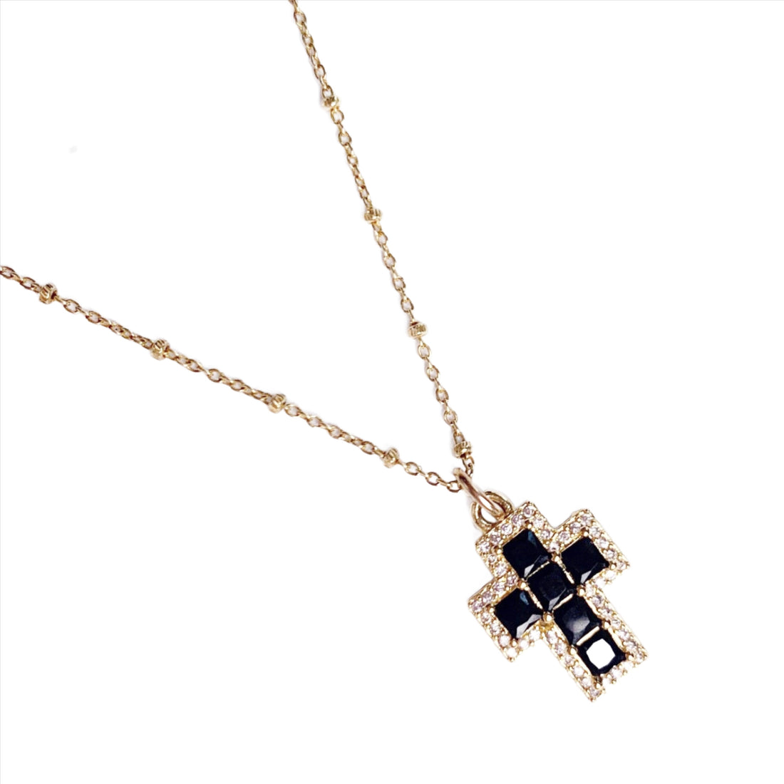 Black Pavé Mini Cross Necklace