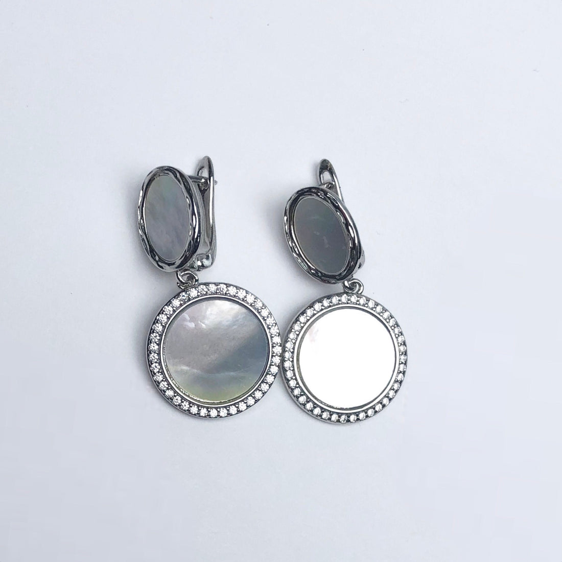 Molten Mother of Pearl with Silver Pavé Disc Earring