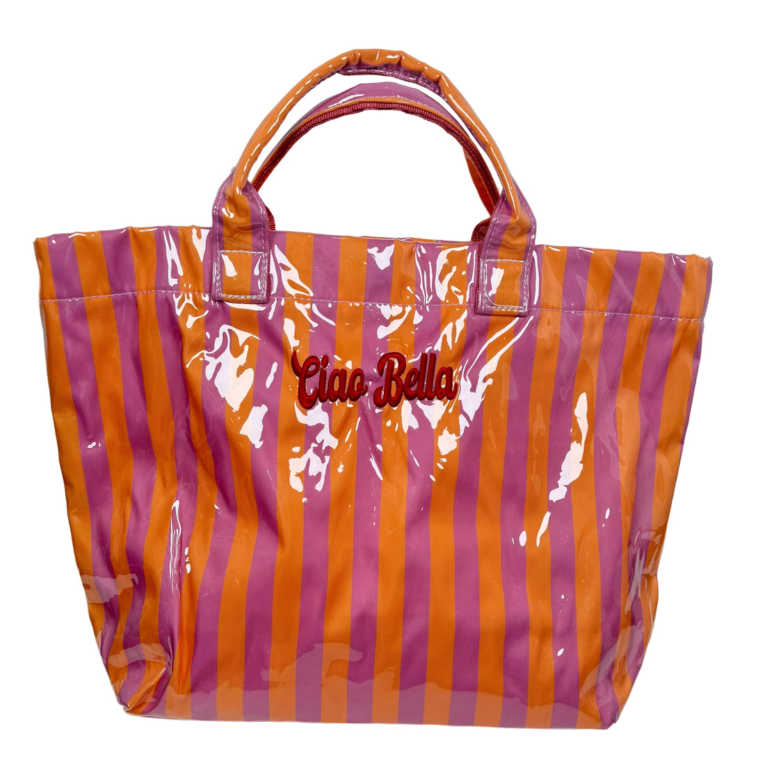 Ciao Bella Pink/Orange Striped Waterproof Tote