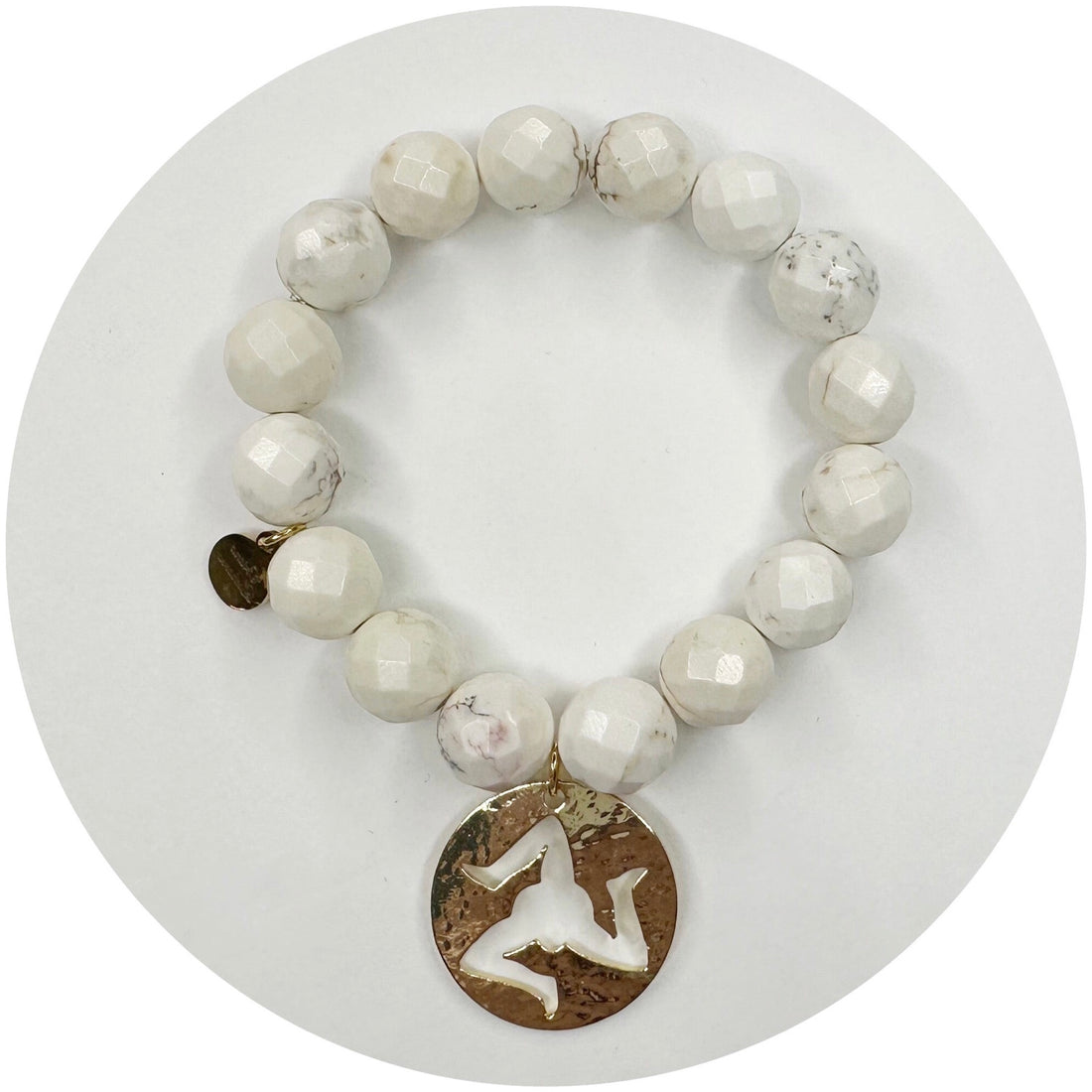 White Magnesite with Sicilian Trinacria Small Round Cutout Pendant - Oriana Lamarca LLC