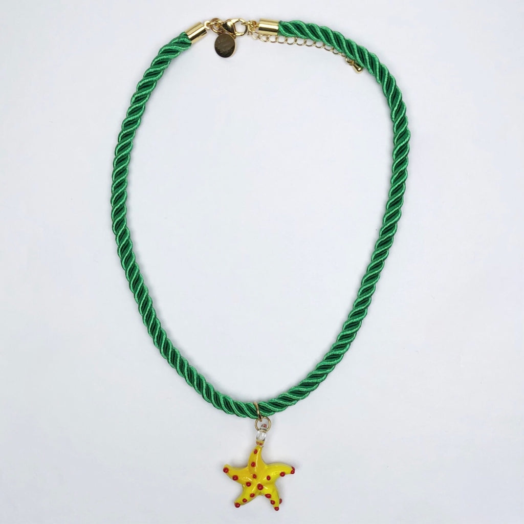 Stellina Green Rope with Yellow Starfish Necklace