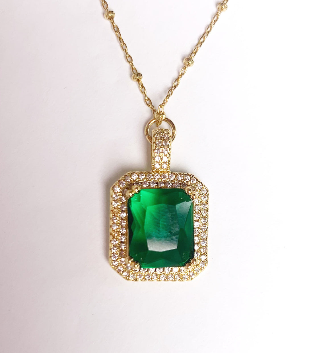 Emerald Hidden Gem Pavé Necklace