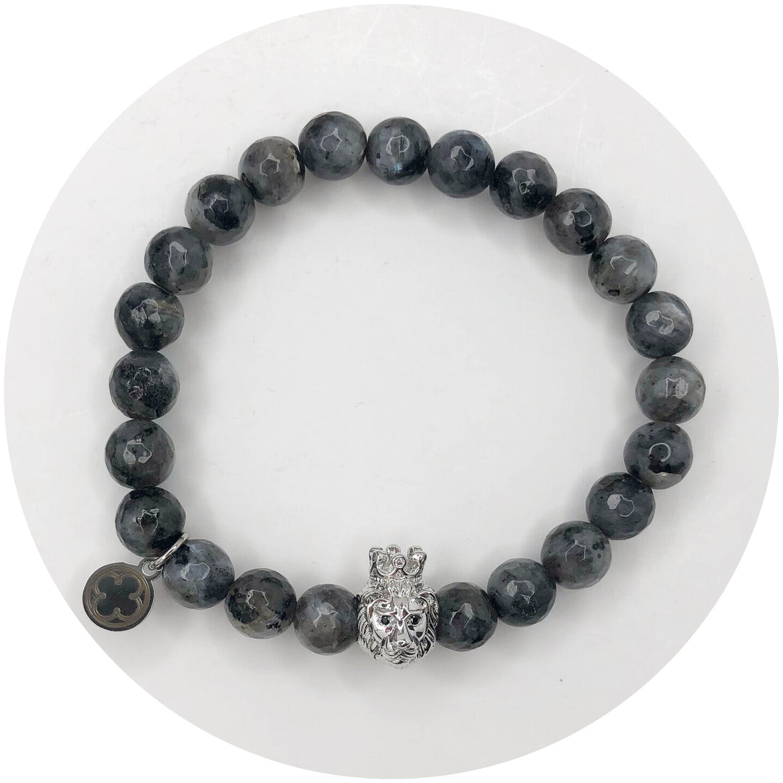 Mens Labradorite with Silver Lion Head