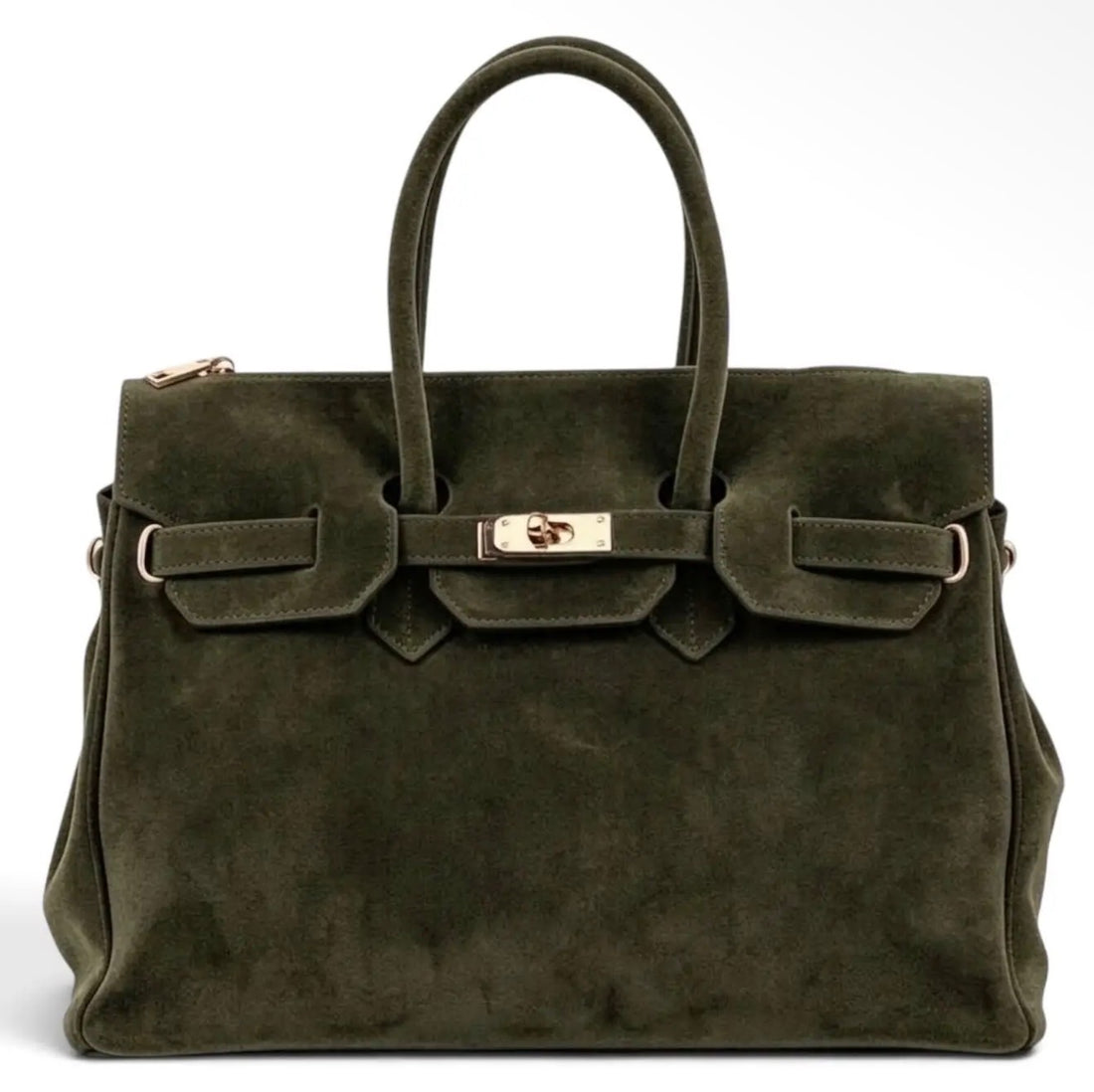 Monica Olive Green Natural Suede Handbag