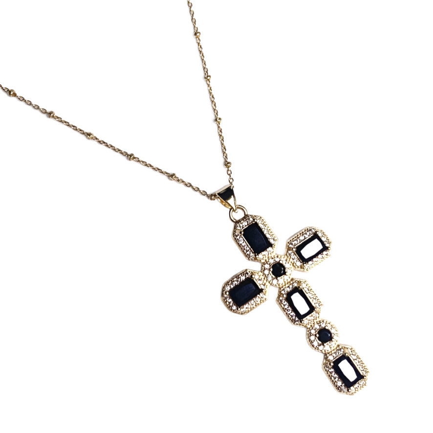 Black Pavé Large Cross Necklace