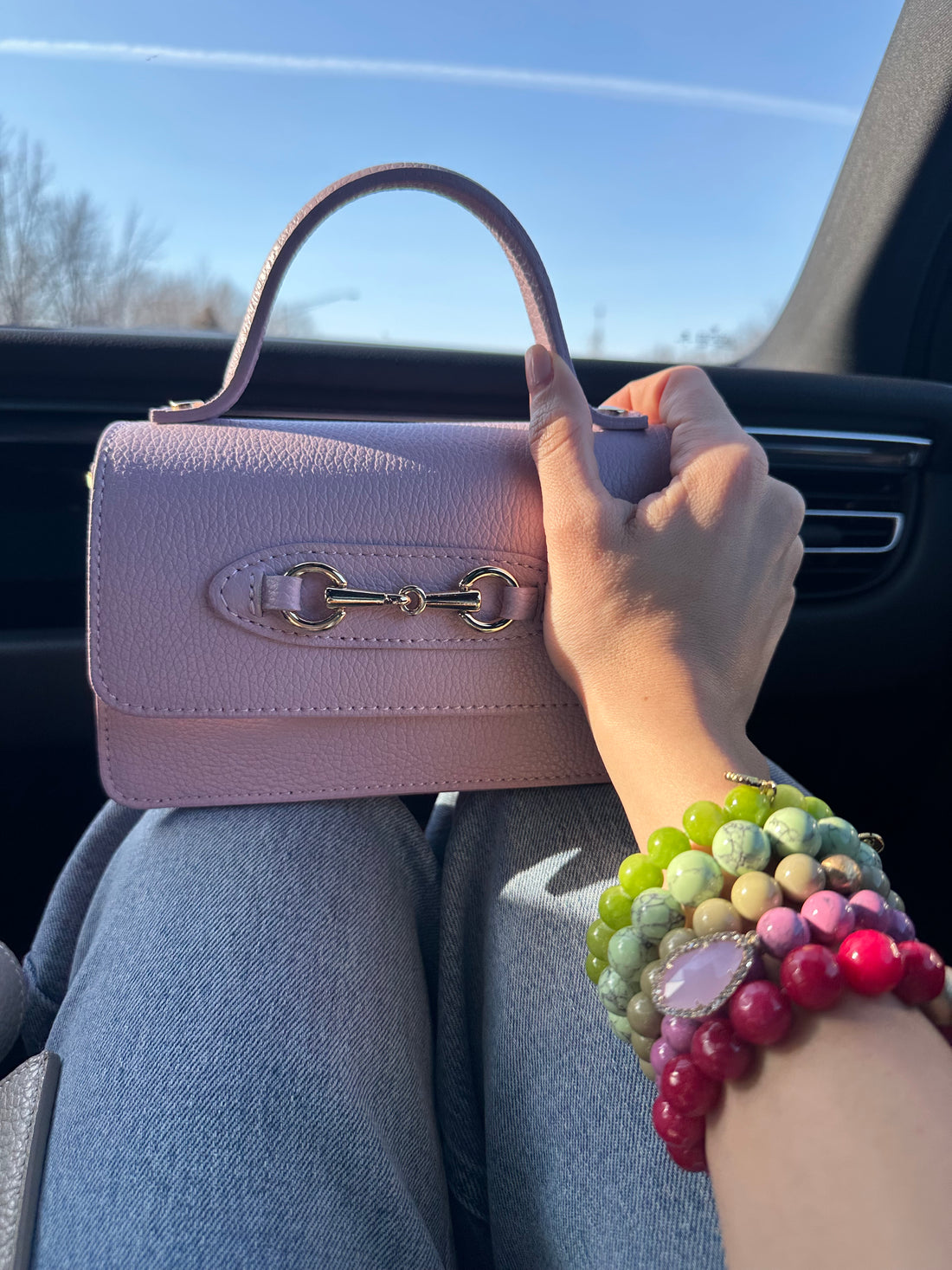 Angelina Lavender Leather Handbag