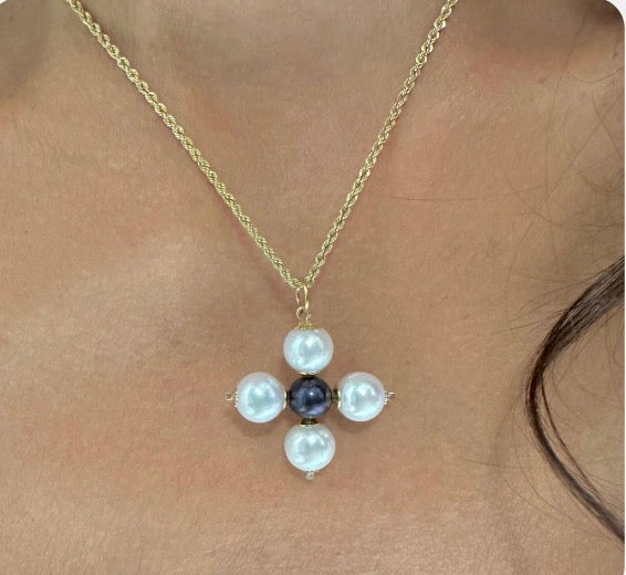 Perla Grande Freshwater Pearl Handmade Maltese Cross Pendant - Oriana Lamarca LLC