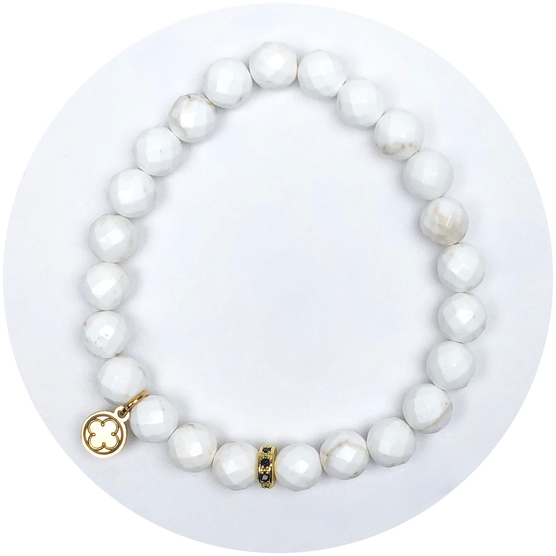 Mens White Magnesite with Black Pavé Rondelle