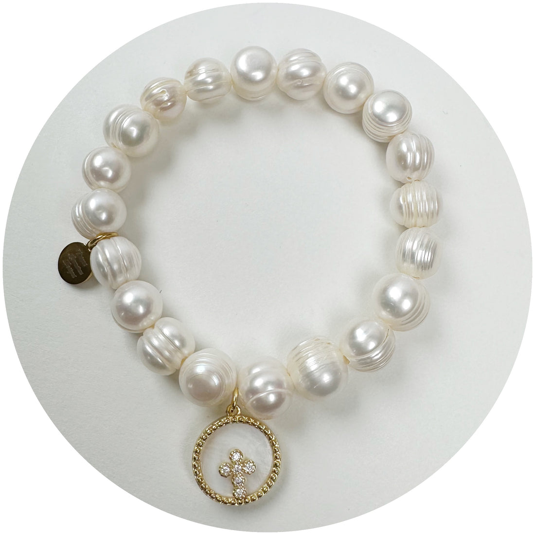 Freshwater Pearls with Mother of Pearl Cross Medallion - Oriana Lamarca LLC